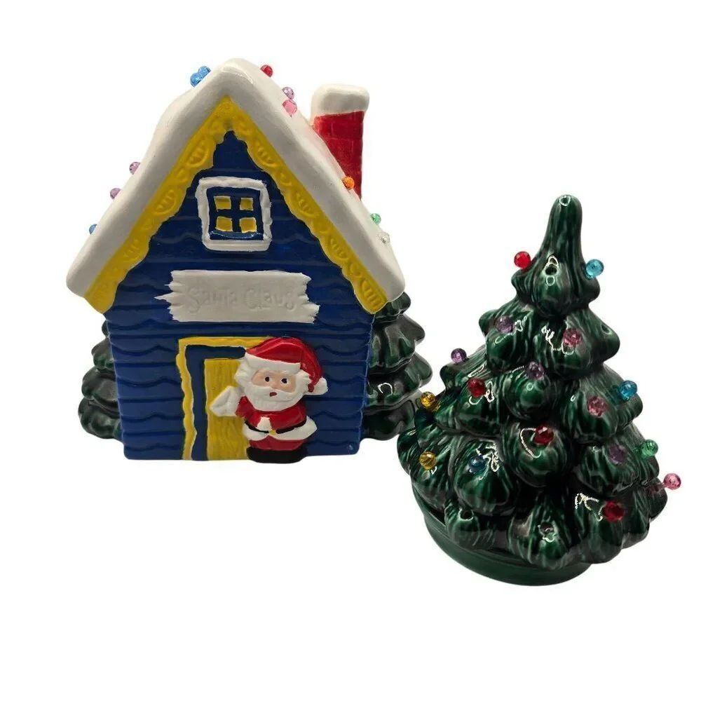 Santa Claus Ceramic House Christmas Tree Figurine Decoration Hand-Painted Holida